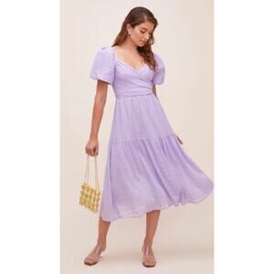 ASTR The Label Sonnet Puff Sleeve Mdi Dress Purple Size Large